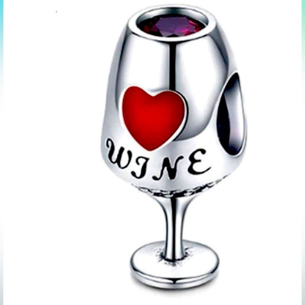 Wine lovers Sterling silver charm for Pandora bracelets red cz slide cha…
